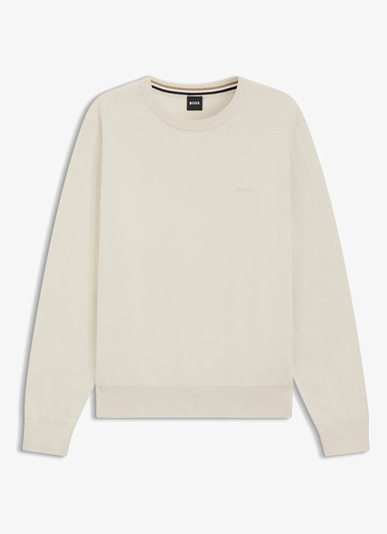 BOSS Heren Fijngebreide trui met logo in de kleur Open White-131 / Wit
