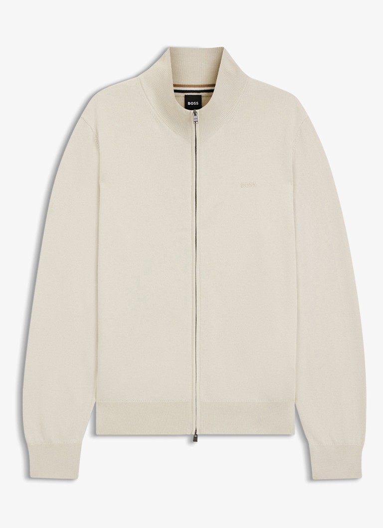 BOSS Heren Fijngebreid vest met logo in de kleur Creme