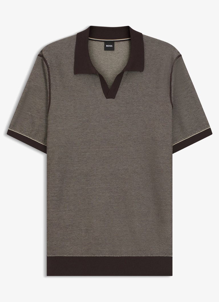 BOSS Heren Fijngebreide polo met polokraag in de kleur Dark Brown-207 / Bruin