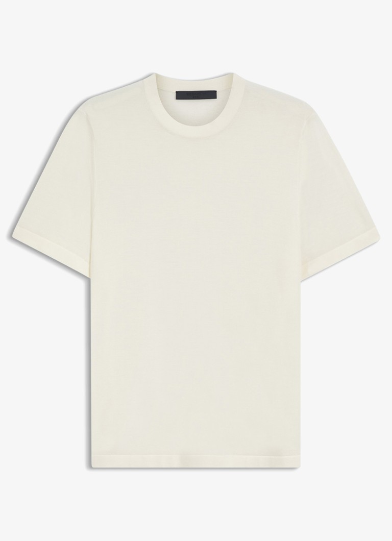 BOSS Heren T-shirt van scheerwol en ronde hals in de kleur Natural-105 / Wit