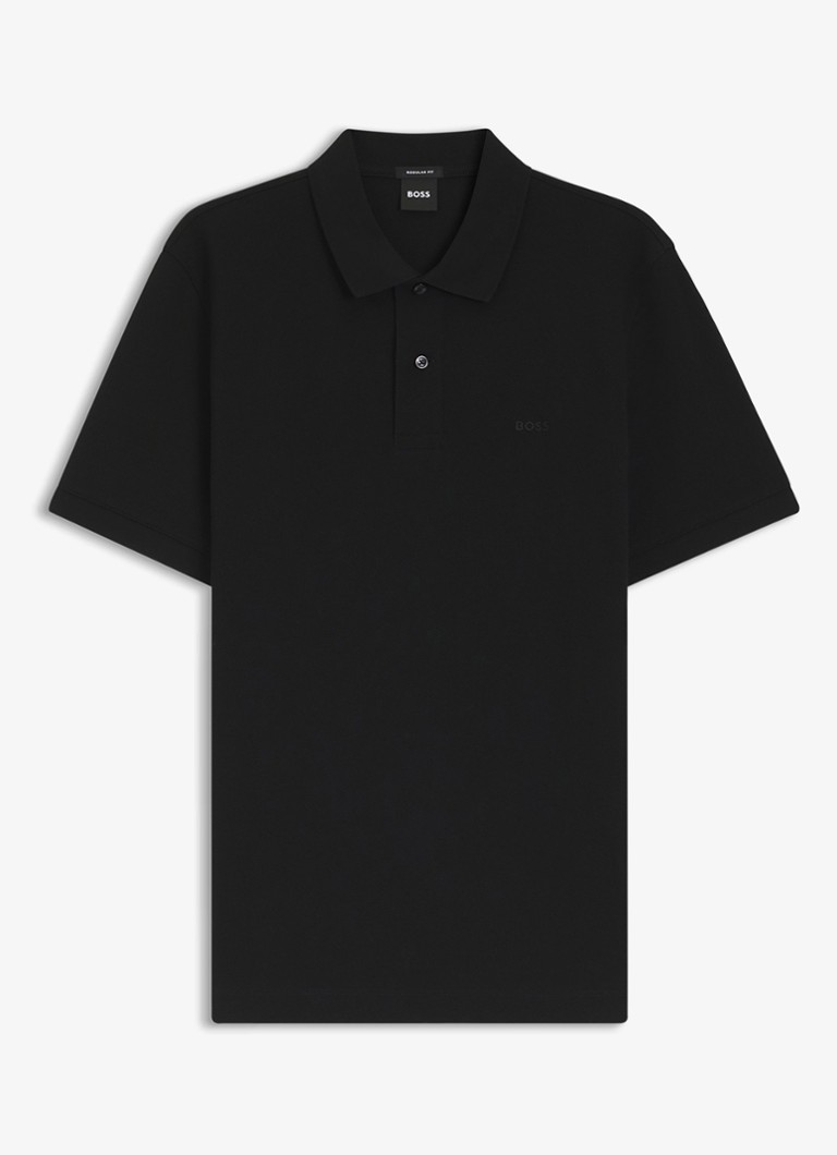 BOSS Heren Pallas-polo van katoenpiqué met logostiksel in de kleur Black-001 / Zwart