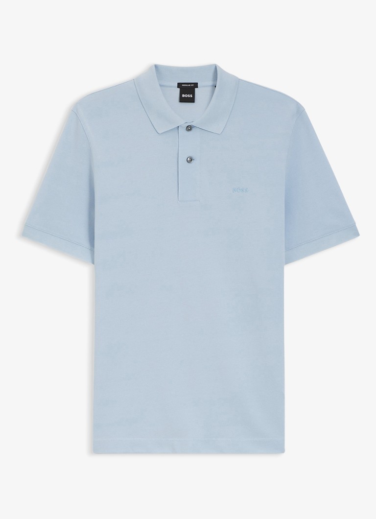 BOSS Heren Pallas-polo van katoenpiqué met logostiksel in de kleur Lichtblauw