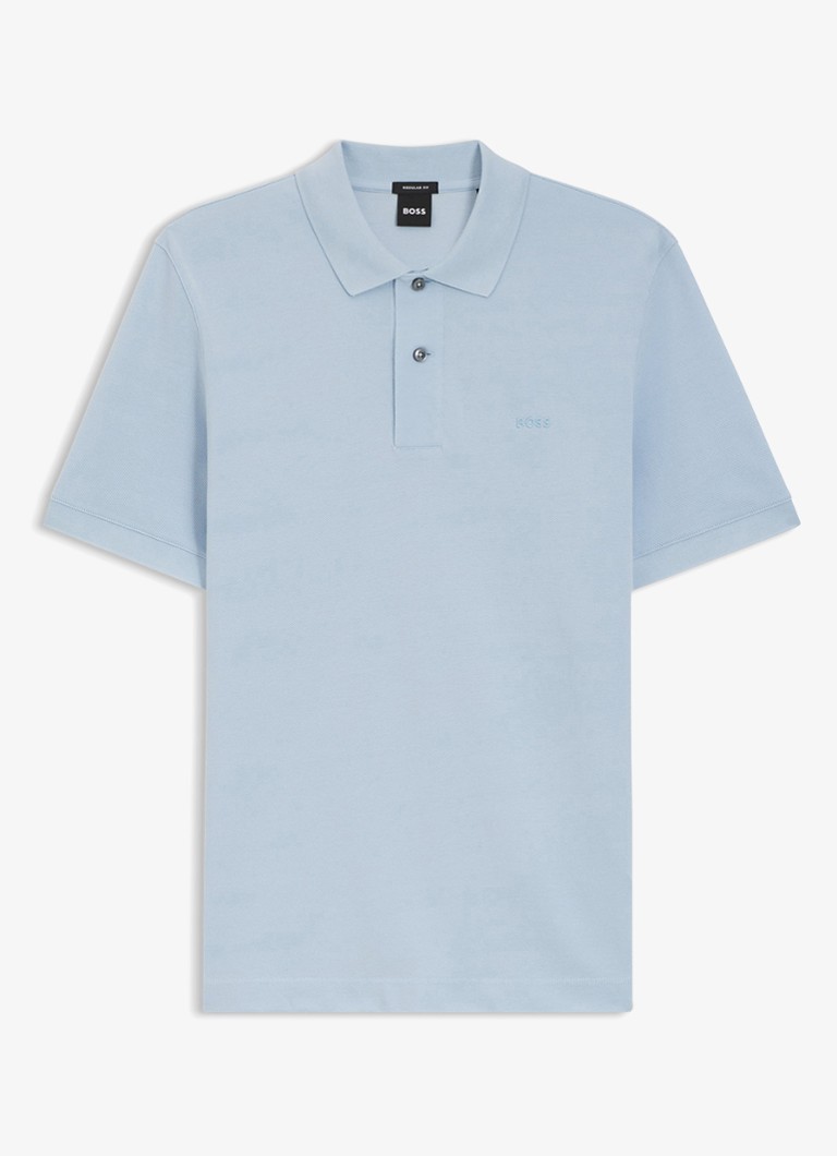 BOSS Heren Pallas-polo van katoenpiqué met logostiksel in de kleur Light/Pastel Blue-450 / Lichtblauw