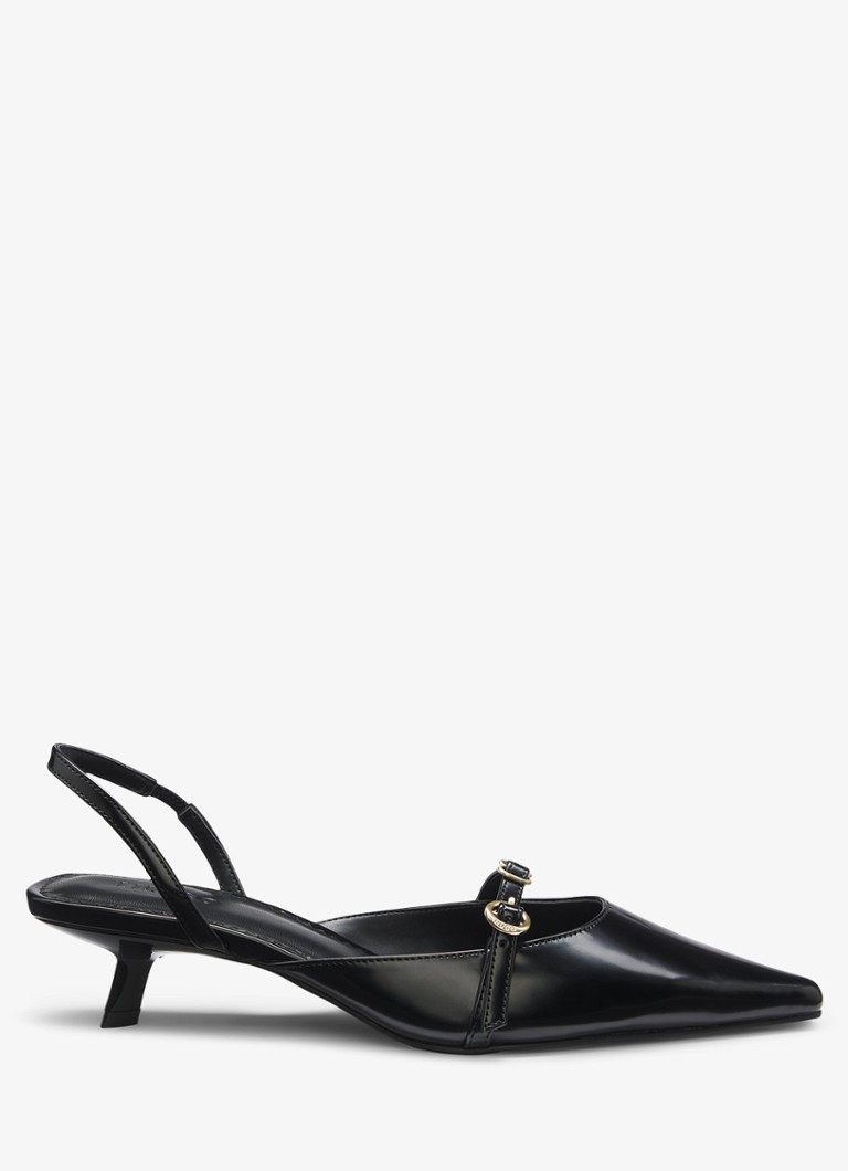 HUGO Dames Slingback van leer met gespdetail in de kleur Zwart
