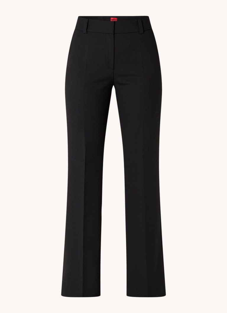 HUGO Dames Hovani mid waist bootcut fit pantalon met persplooi in de kleur Zwart