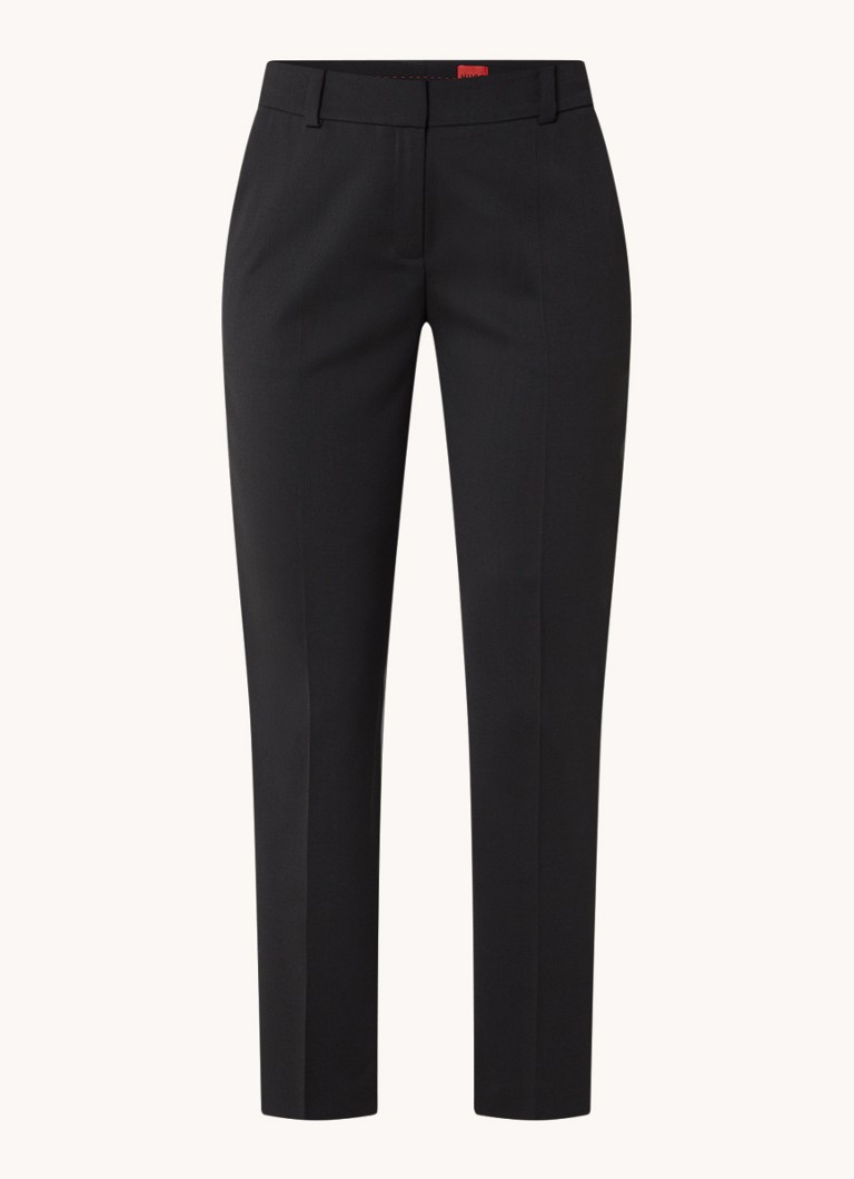 HUGO Dames Hetana mid waist slim fit pantalon in wolblend met steekzakken in de kleur Zwart