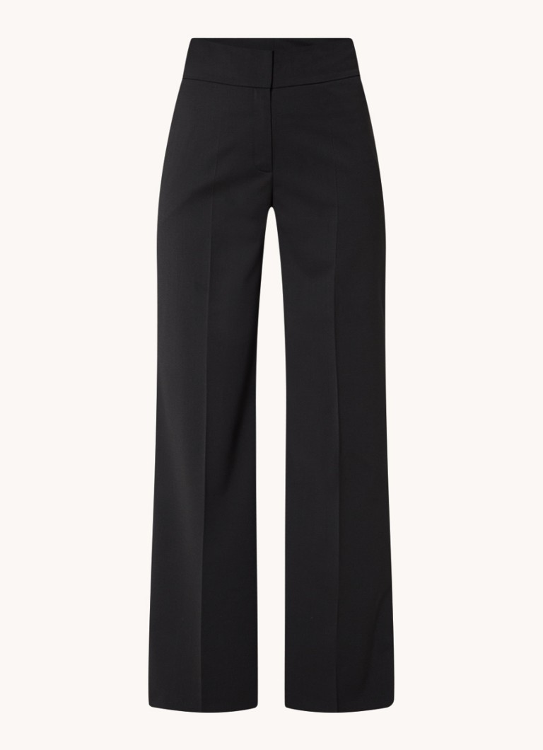 HUGO Dames Himia high waist straight fit pantalon in wolblend met steekzakken in de kleur Zwart