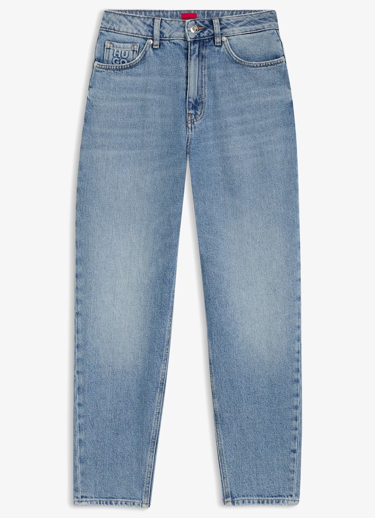HUGO Dames High waist mom jeans met lichte wassing in de kleur Lichtblauw