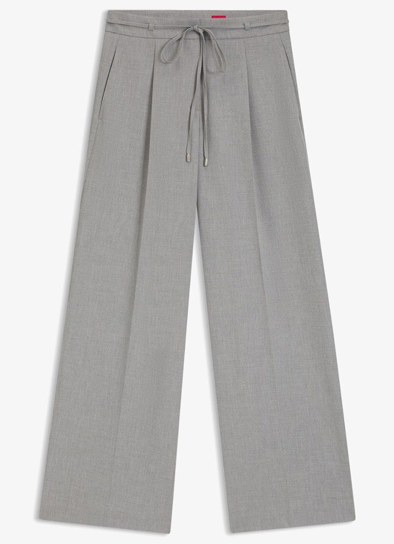 HUGO Dames High waist wide fit pantalon met gemêleerd dessin in de kleur Grijs