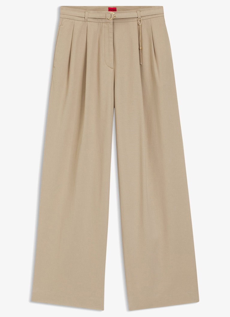 HUGO Dames Henesa high waist straight fit pantalon met steekzakken in de kleur Light/Pastel Brown-232 / Bruin