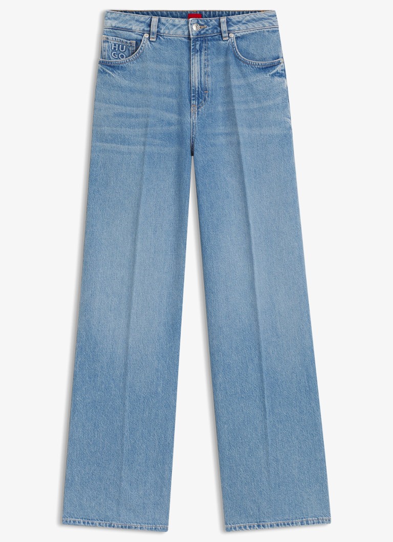 HUGO Dames Mid waist wide fit jeans van katoen in de kleur Denim