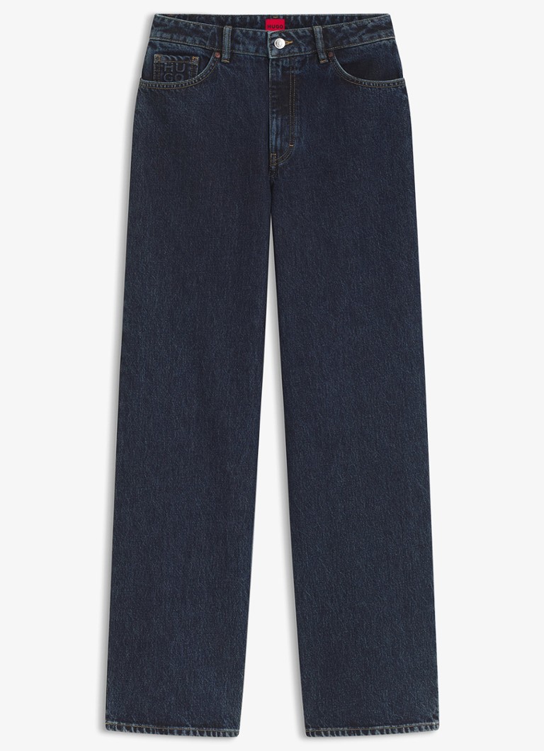 HUGO Dames Mid waist straight fit jeans met donkere wassing in de kleur Navy-415 / Blauw