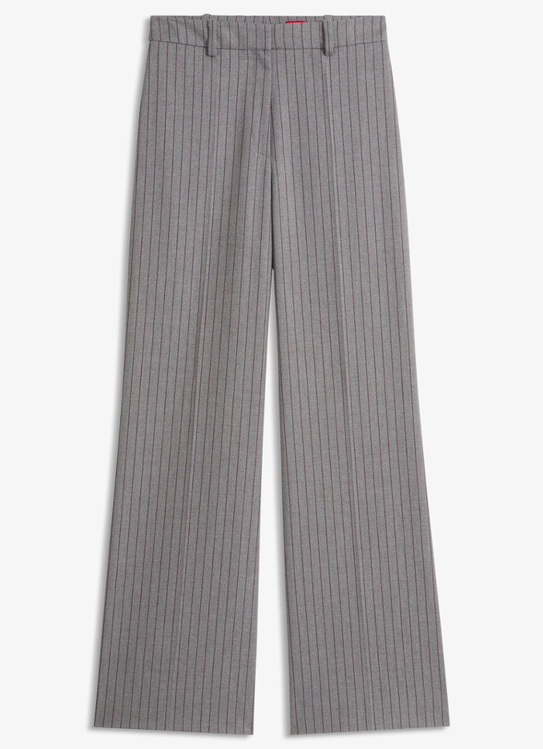 HUGO Dames Mid waist wide fit pantalon met krijtstreep in de kleur Lichtgrijs