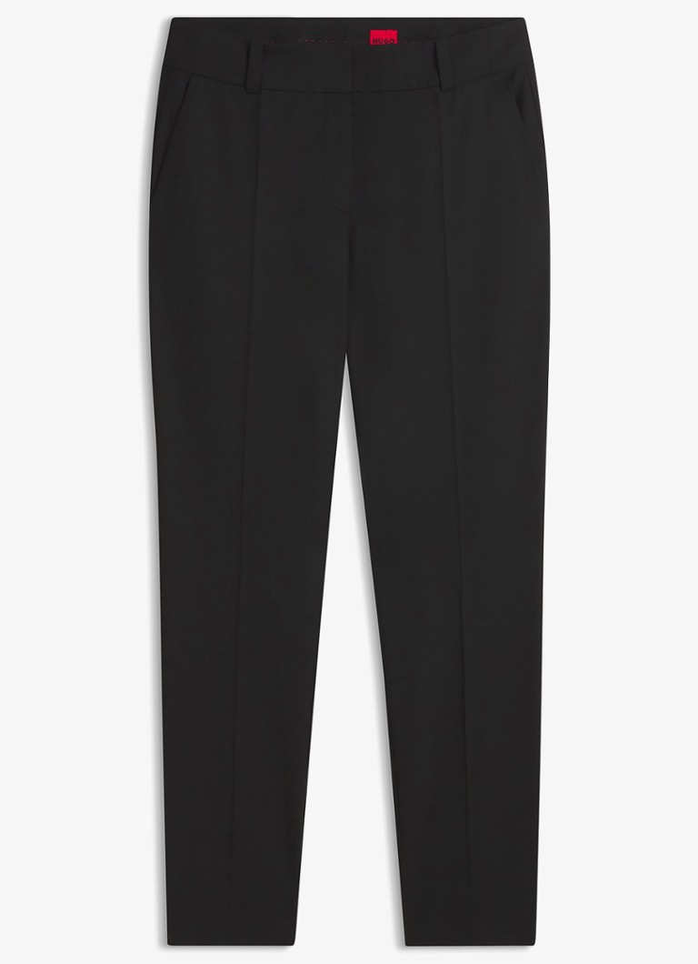 HUGO Dames Mid waist tapered fit pantalon met steekzakken in de kleur Zwart