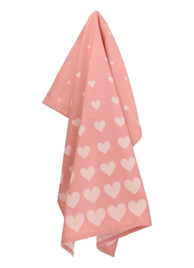 Bunzlau Castle Hearts theedoek 65 x 65 cm Roze - Deal