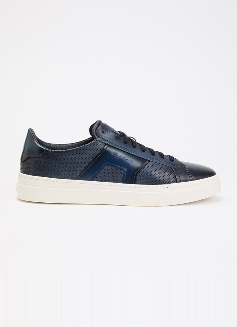 Santoni Heren DBS32 sneaker van leer in de kleur Donkerblauw, maat: 44
