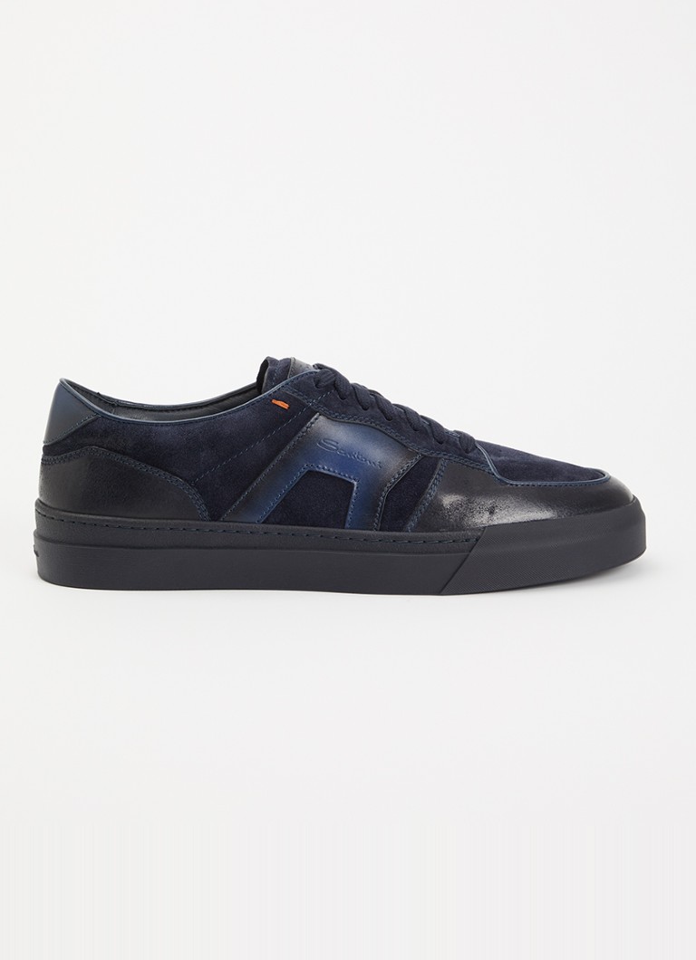 Santoni Heren DBS Sport sneaker van suède met leren details in de kleur Donkerblauw, maat: 42