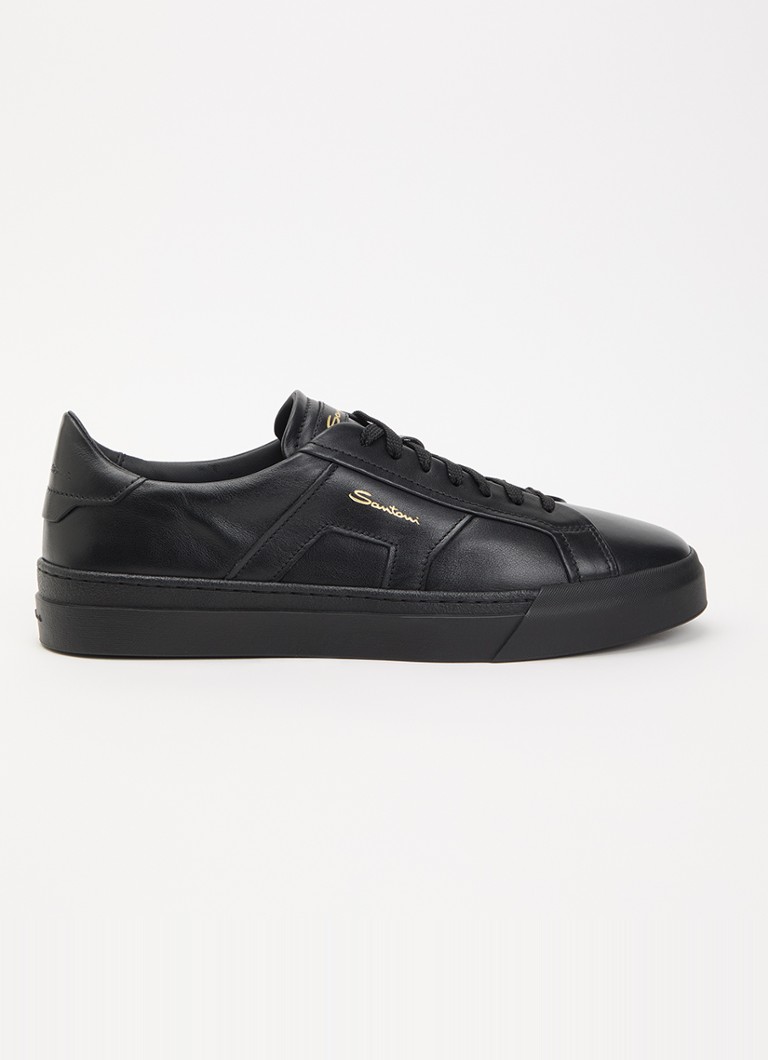 Santoni Heren Double Buckle sneaker van leer met logo in de kleur Zwart, maat: 44
