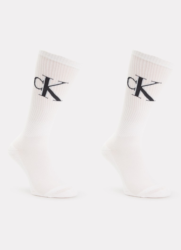 Calvin Klein Heren Sokken met logo in 2-pack in de kleur Wit, maat: 43/46