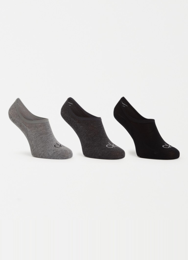 Calvin Klein Heren Sneaker sokken met logo in 3-pack in de kleur Grijsmele, maat: 39-42