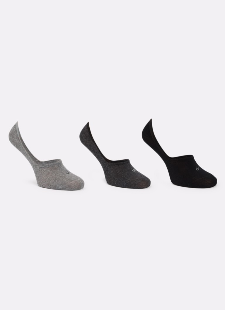 Calvin Klein Heren Sneaker sokken met logo in 3-pack in de kleur Grijsmele, maat: 43-46