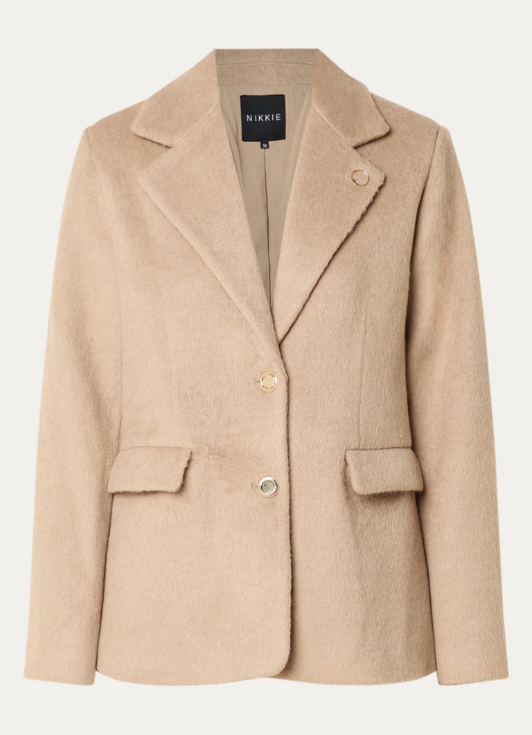NIKKIE Dames Oslo blazer in wolblend met klepzakken en schoudervulling in de kleur Camel