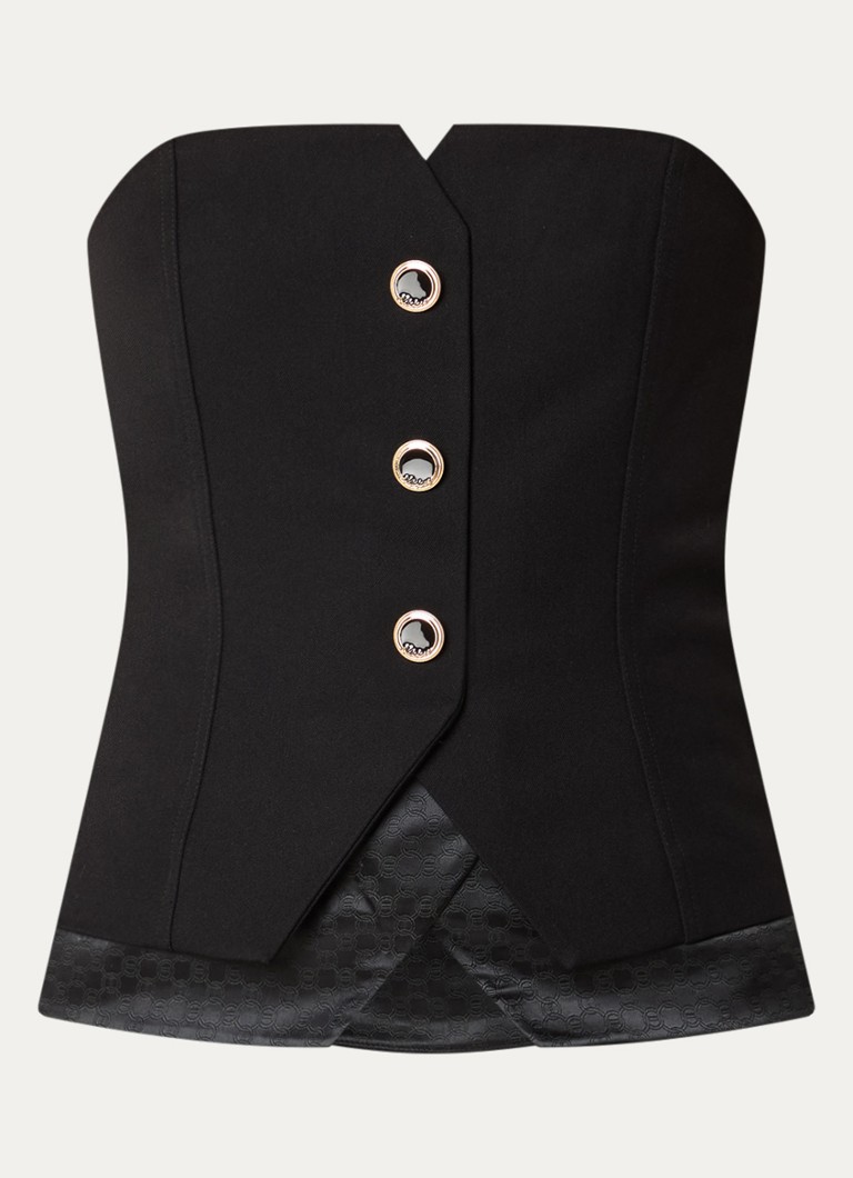 NIKKIE Dames Oakland strapless gilet met sierknopen in de kleur Zwart