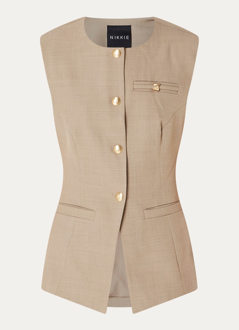 NIKKIE Dames Reno gilet met paspelzakekn in de kleur Zand