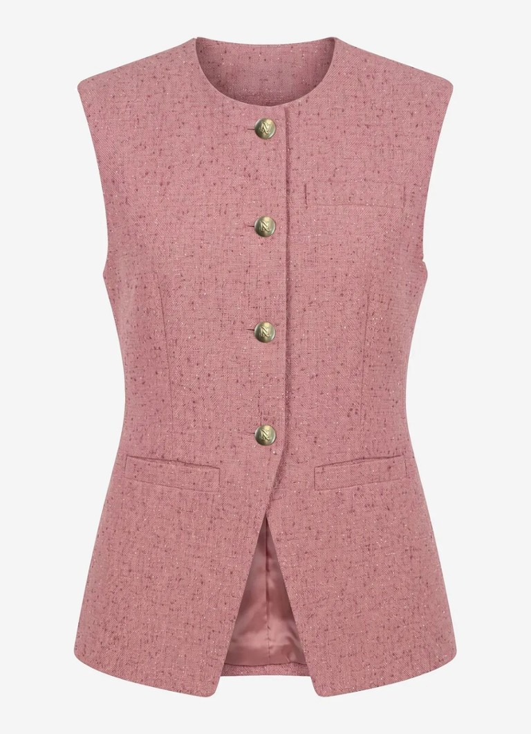 NIKKIE Dames Reza gilet met tweed-look in de kleur Peach Skin