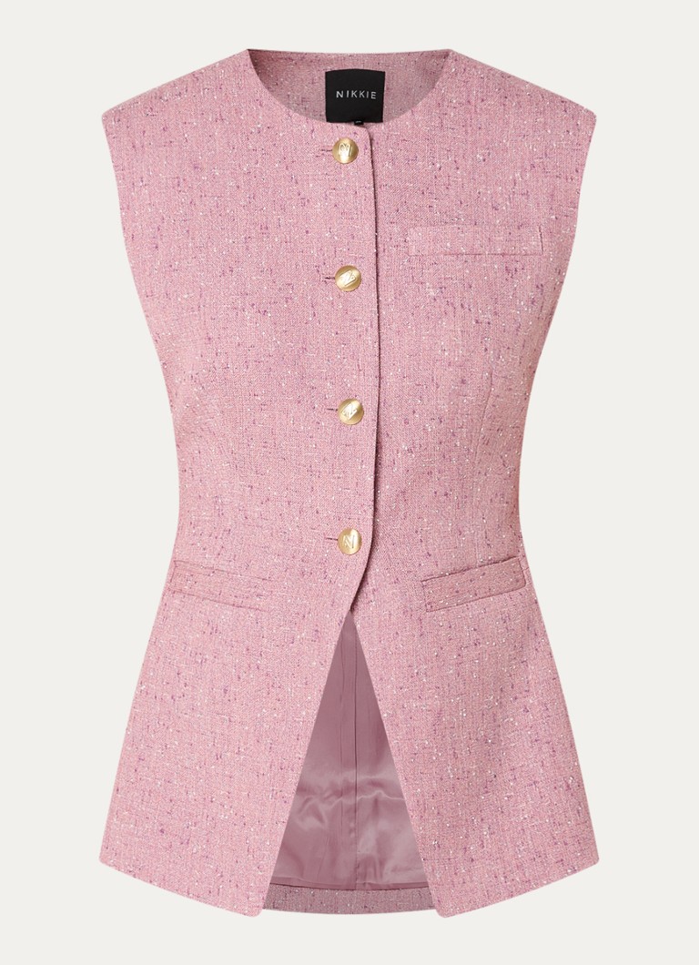 NIKKIE Dames Reza gilet met tweed-look in de kleur Roze