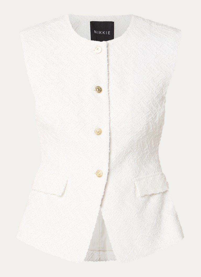 NIKKIE Dames Rosetta grofgebreid gilet met ronde hals in de kleur Wit