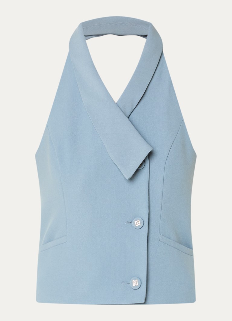 NIKKIE Dames Alani mouwloze blazer met paspelzakken in de kleur Lichtblauw