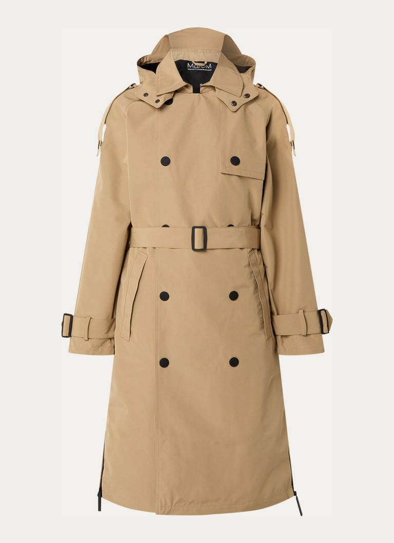 Maium Dames Cartouche double-breasted trenchcoat met ceintuur en afneembare capuchon in de kleur Khaki, maat: S