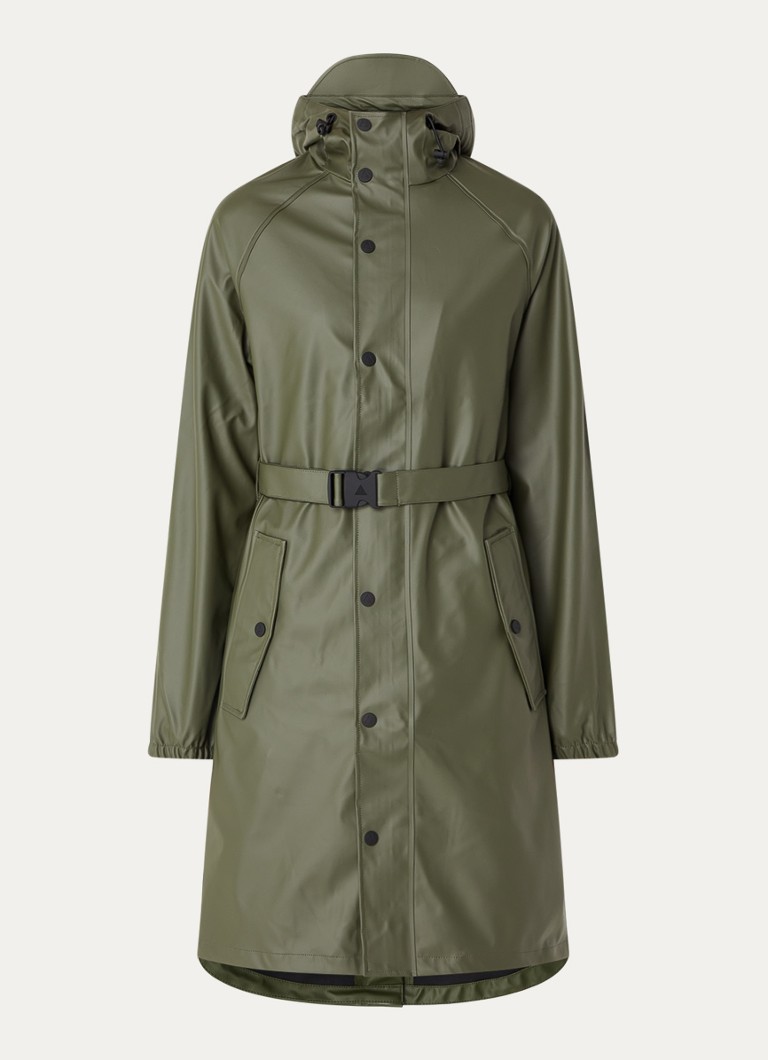 Maium Dames Original Saddle regenjas met capuchon en ceintuur in de kleur Legergroen, maat: XL