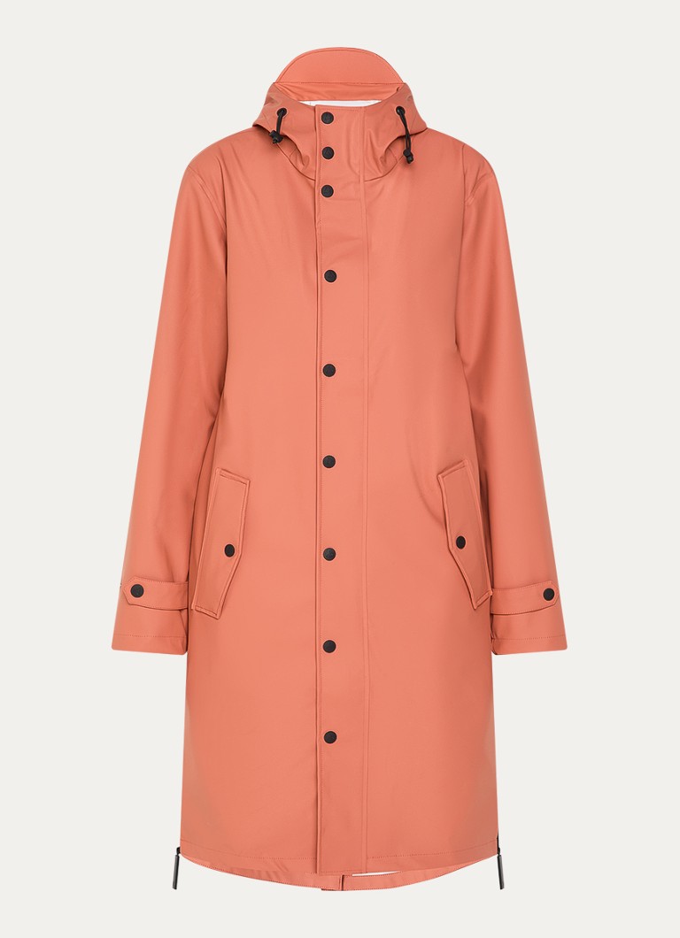 Maium Heren Longline regenjas met capuchon - unisex in de kleur Koraalroze, maat: L