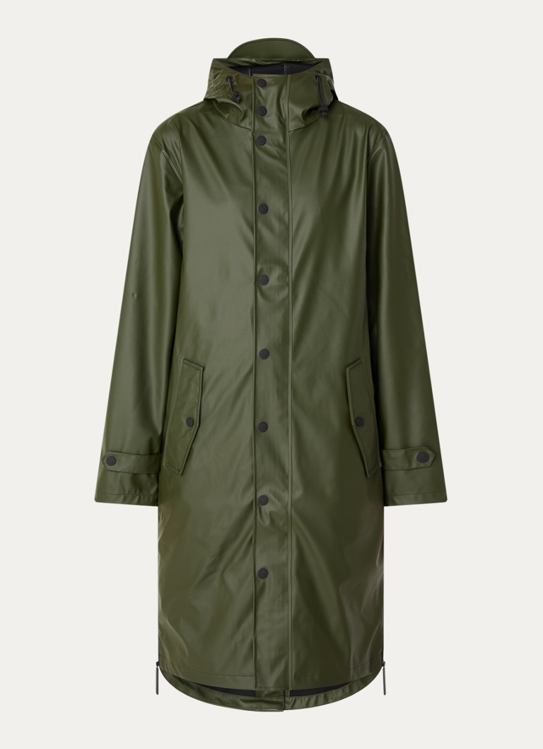 Maium Heren Longline regenjas met capuchon - unisex in de kleur Legergroen, maat: M