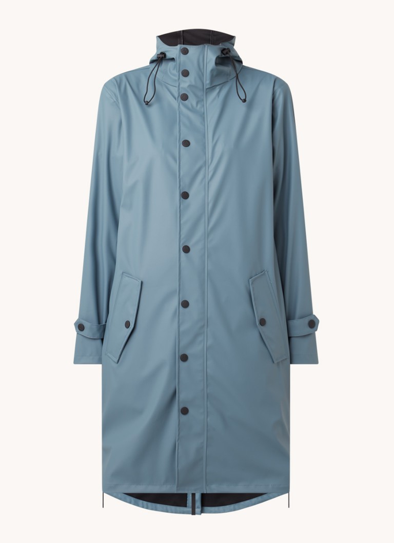 Maium Heren Longline regenjas met capuchon - unisex in de kleur Blauwgrijs, maat: L