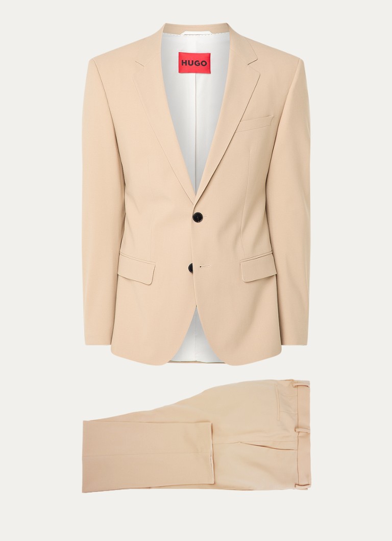 HUGO Heren Slim-fit pak van een wolmix met hoogwaardige stretch in de kleur Beige