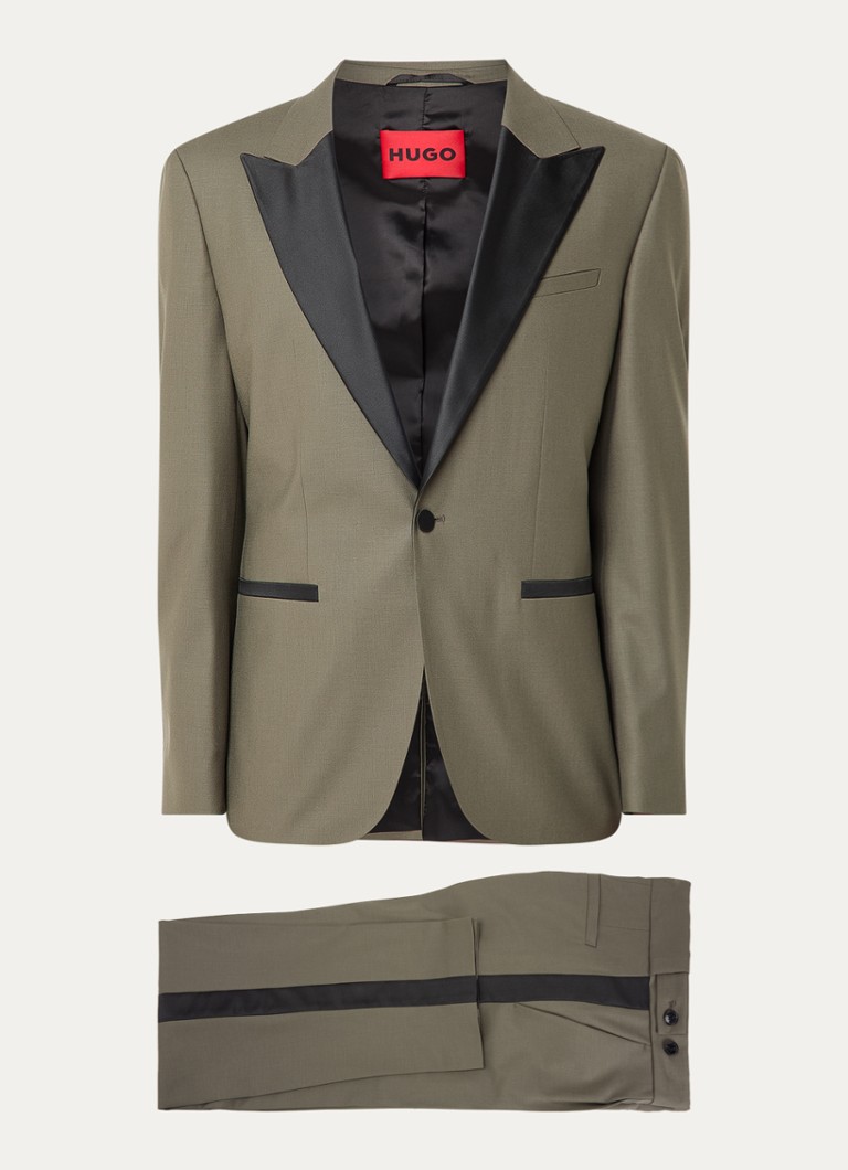 HUGO Heren Karl-Teagan253E1X slim fit 2-delig pak in wolblend in de kleur Bronsgroen
