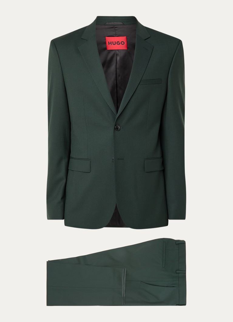 HUGO Heren Arti-Hesten253X slim fit 2-delig pak in scheerwolblend in de kleur Donkergroen