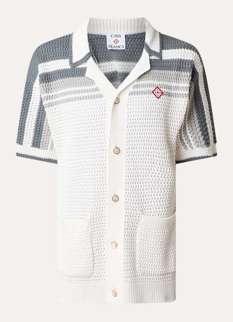 Casablanca Heren Grofgebreid overhemd met streepprint in de kleur Wit, maat: XL