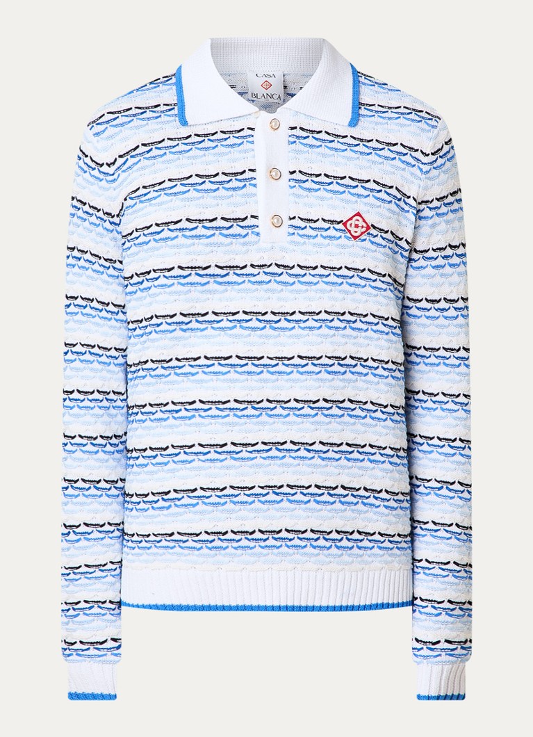 Casablanca Heren Grofgebreide trui met polokraag en logo in de kleur Blauw, maat: S