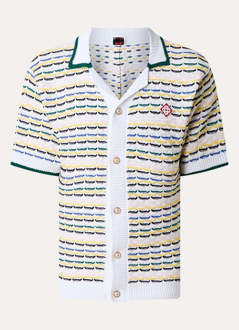 Casablanca Heren Grofgebreid overhemd met streepprint en logo in de kleur Donkergroen, maat: M