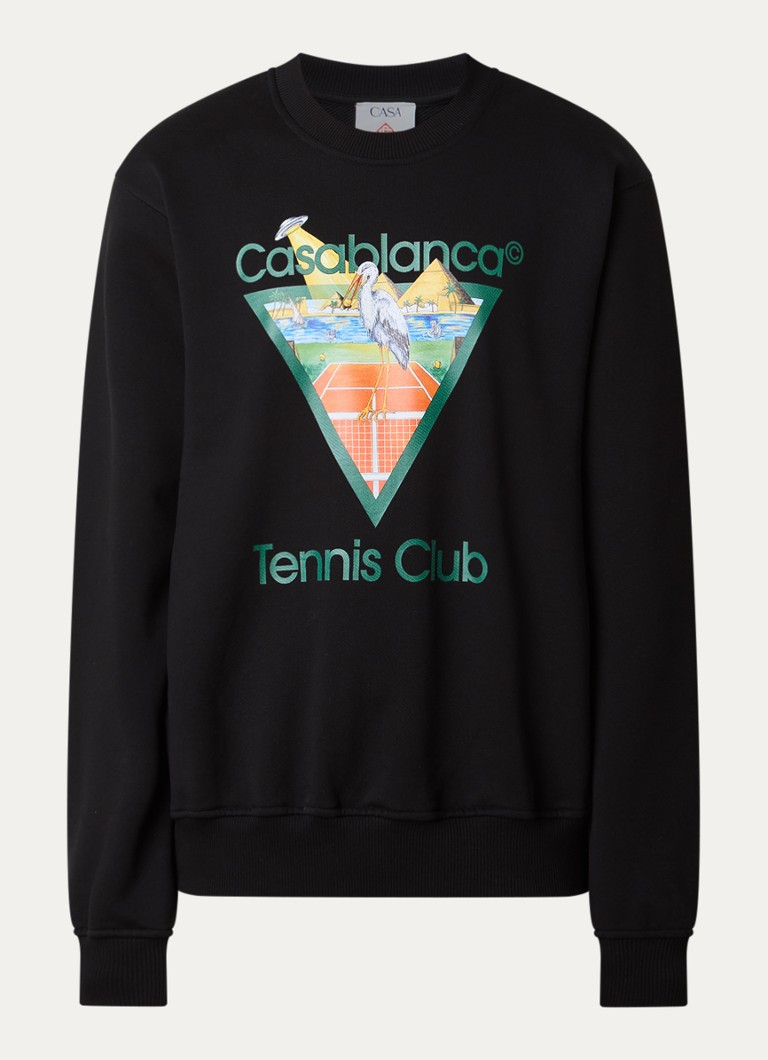 Casablanca Heren Tennis Club sweater met logoprint in de kleur Zwart, maat: L