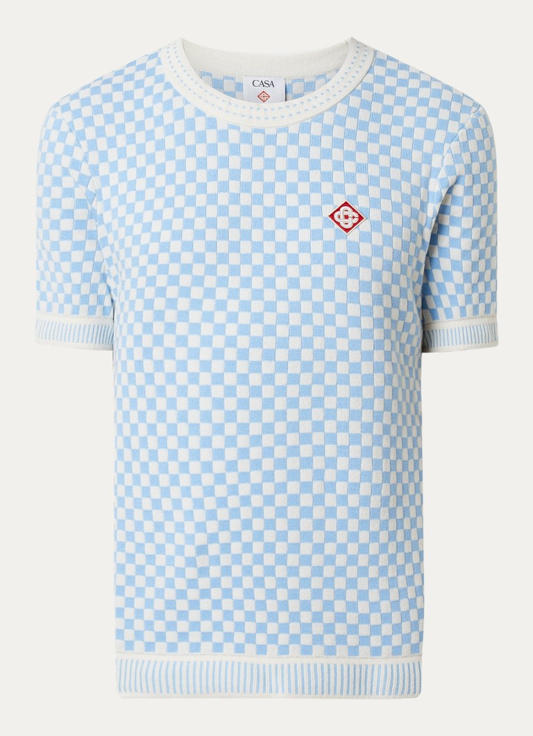 Casablanca Heren Check T-shirt met ruitdessin in de kleur Lichtblauw, maat: L