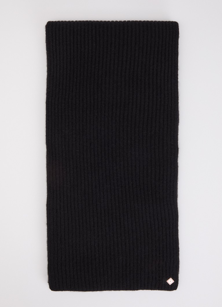Casablanca Heren Ribgebreide sjaal van wol 225 x 25 cm in de kleur Zwart, maat: OS
