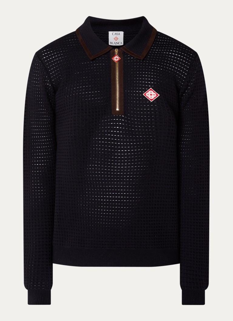 Casablanca Heren Grofgebreide trui van wol met logo in de kleur Donkerblauw, maat: XL