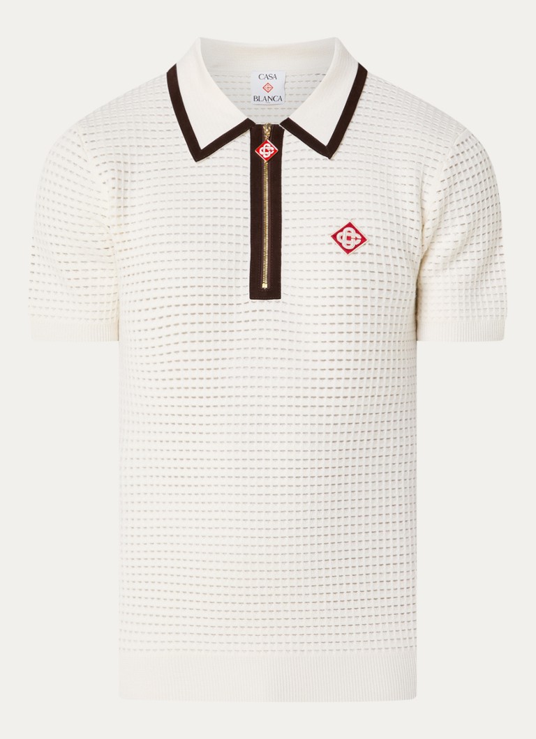 Casablanca Heren Grofgebreide polo van wol met logo in de kleur Wit, maat: M