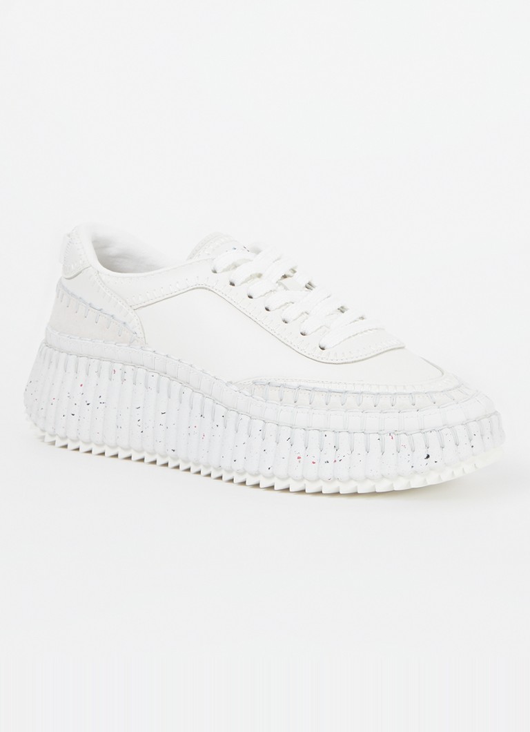 Chloé Dames Nama sneaker van leer met suède details in de kleur Wit, maat: 37