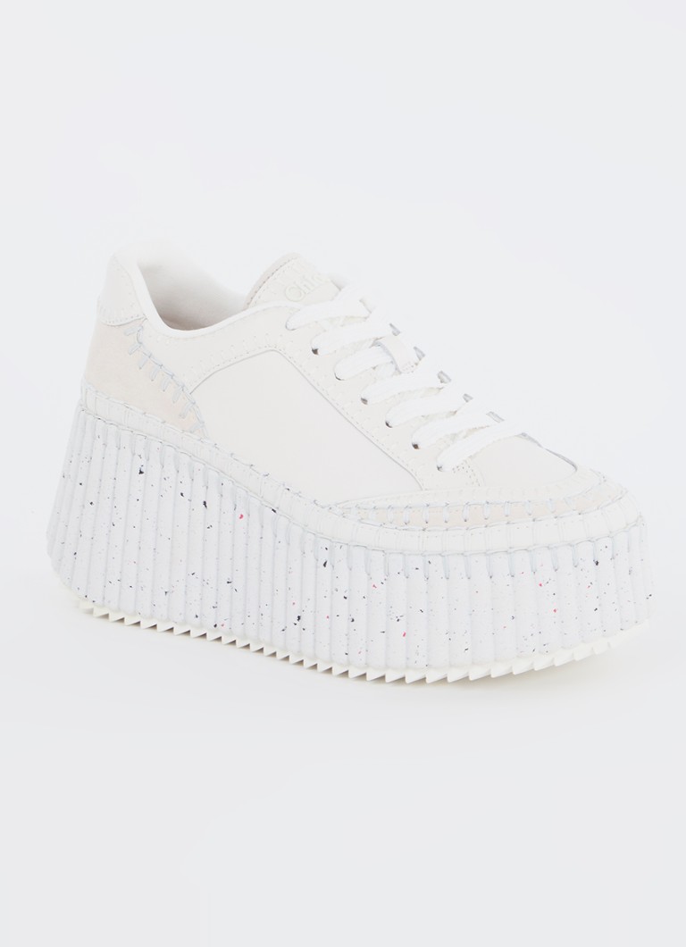 Chloé Dames Nama sneaker van leer met suède details in de kleur Wit, maat: 40